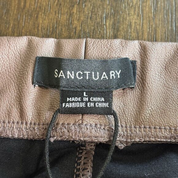 Sanctuary Anthropologie Brown Faux Leather High Rise Pull On Leggings Pants L - Picture 5 of 7